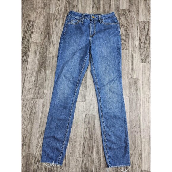 (3/$35) Universal Thread Jeans Women 2/26R Blue High Rise Skinny Stretch Raw Hem - Picture 1 of 13